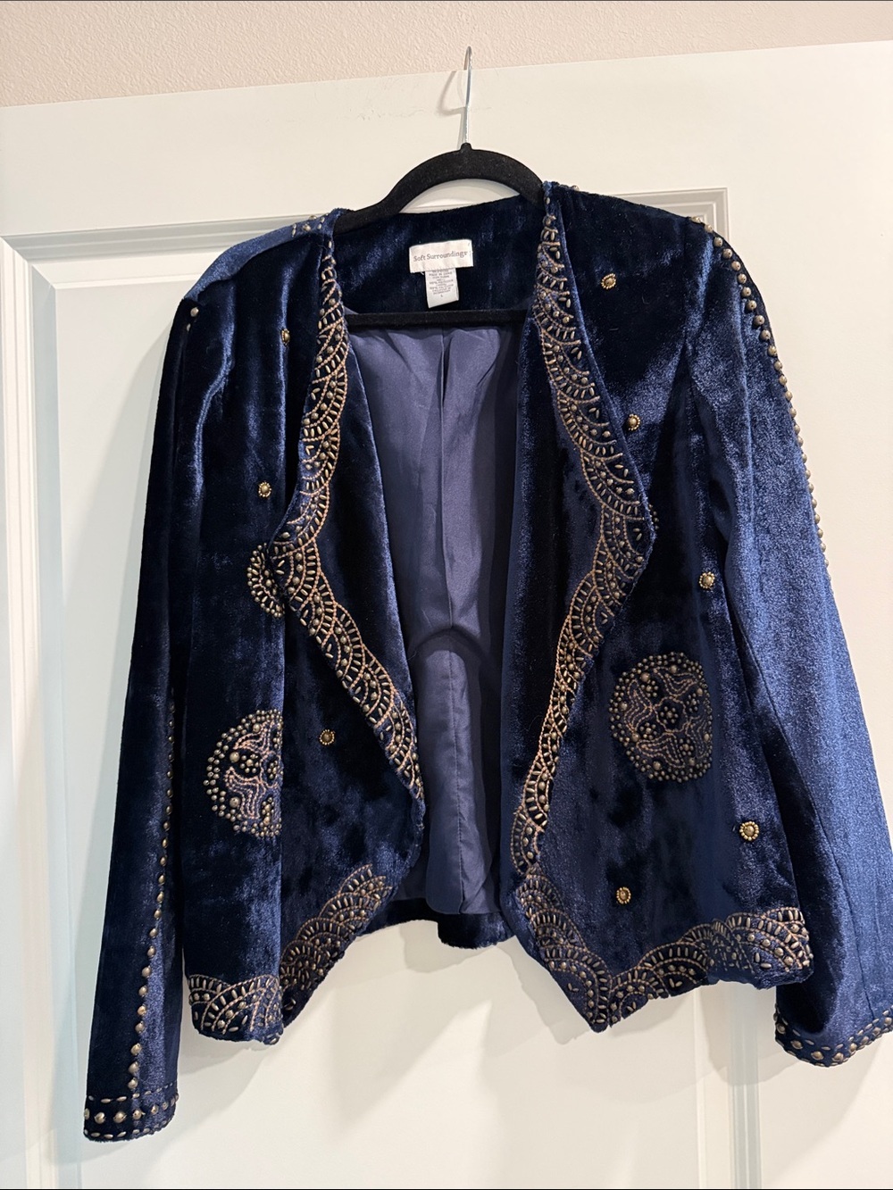 Soft Surroundings Velvet Embellished Navy Jacket sz l